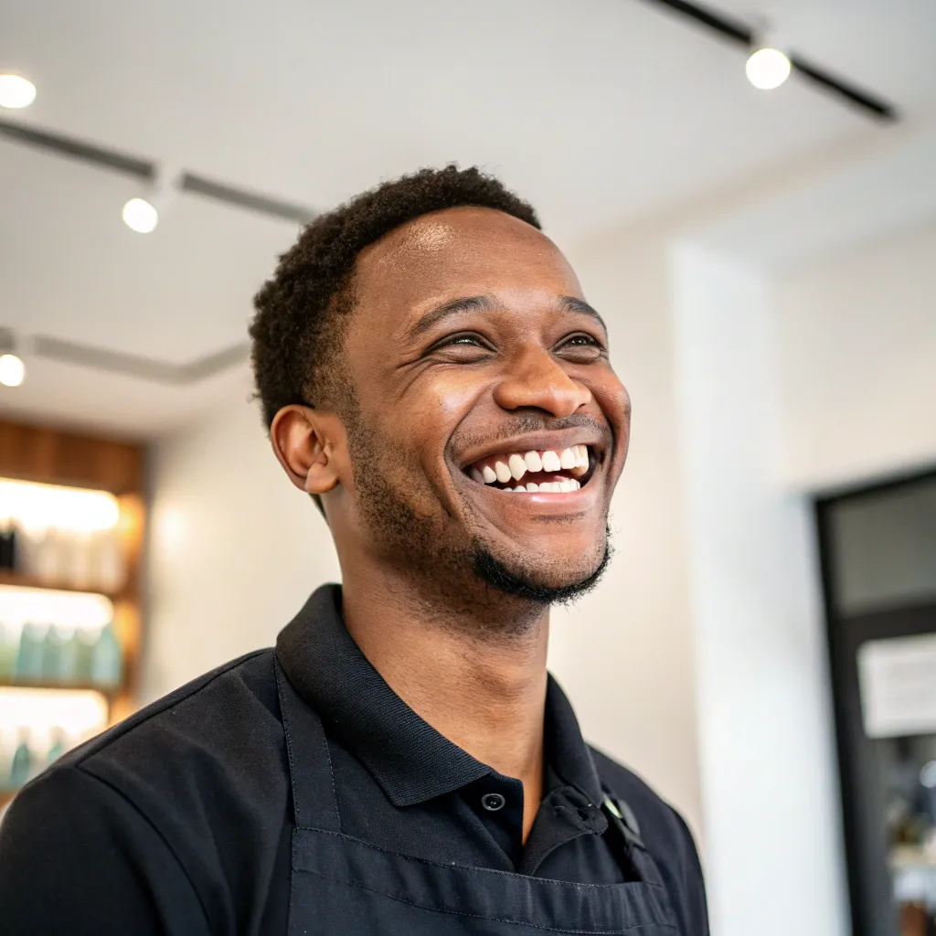 Customer smiling with joy